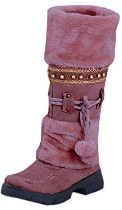 Minetom Femme Bottes de Neige Chaud Hiver Boots Mode Doublure Peluche Antidérapant Chaussures Bohême Pom Pom Casual Boots Bottines Violet 39 EU