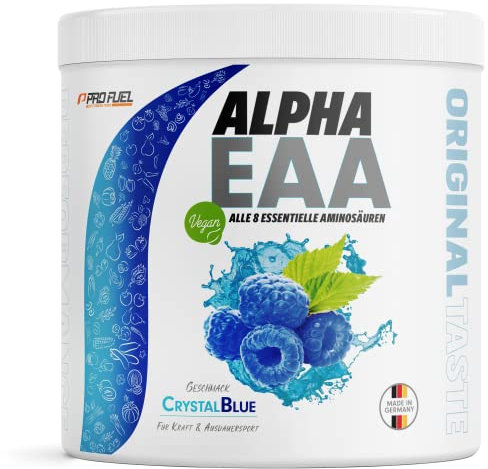 Alpha EAA Pulver 462g CRYSTAL BLUE - unglaublich leckeres EAA Drink Pulver - alle 8 essentielle Aminosäuren, vegan EAAs Aminosäuren - Amino-Drink - optimale Wertigkeit - 33 Portionen - 100% vegan