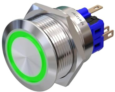 Metzler - Druckschalter 25mm - LED Ringbeleuchtung Grün - IP67 IK10 - Edelstahl - Flach - Lötkontakte
