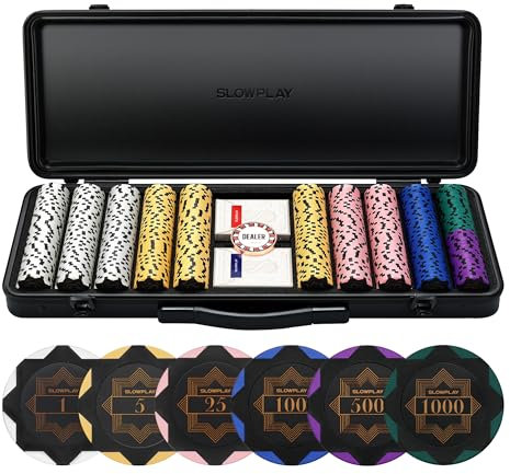 SLOWPLAY Nash 14g Ton Pokerchips-Set für Texas Hold’em, 500 STK [mit Werten] Verfügt über einen hochwertigen Chipkoffer mit besonders robuster Polycarbonat-Schale, Pokerspieler