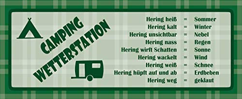 Schatzmix Spruch Camping Wetterstation Metallschild Wanddeko 27x10 cm tin Sign Blechschild, Blech, Mehrfarbig