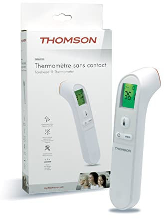 THOMSON Thermo FH2 - Thermomètre sans contact – Instantané, précis – Mode objet et corporel - Alarme de fièvre, 3 couleurs - Ecran LCD rétro-éclairé pour mesures de nuit