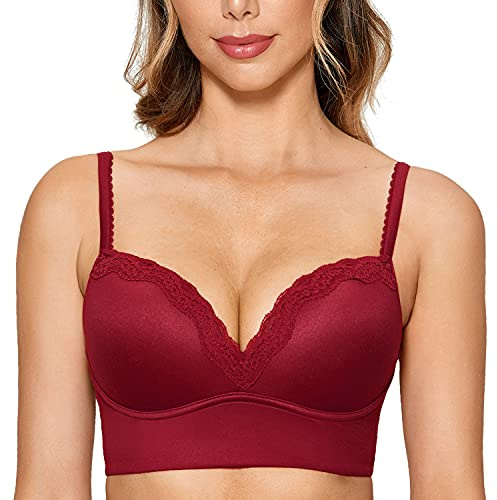 DOBREVA Dam Push Up-bh med bygel och vaddering i spets | Långärmad, Djup V-ringning, Spetskant, Urringning, Slät, Sömlös, T-shirt, Vardags, Bekväm