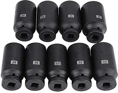 Schlagschrauber Nüsse 1/2 zoll Set, 9-tlg Kraft-Steckschlüssel-Einsatz-Satz Impact Socket Set 12,5 mm (1/2) Kraftsteckschlüssel-Set 29-38 mm Schlagnuss-Satz, Sechskant-Steckdosenadapter