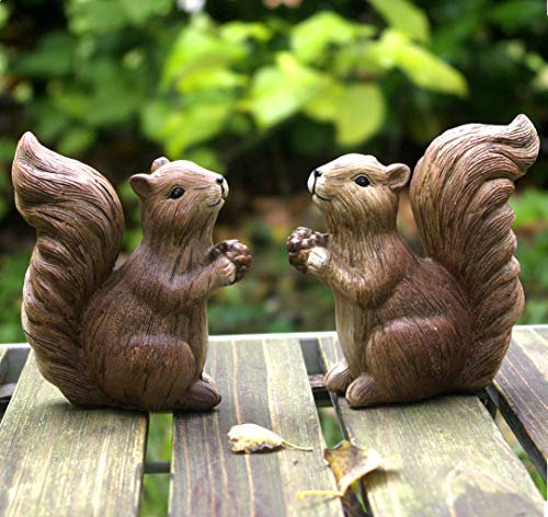 GeKi Trend Eichhörnchen Paar Deko-Figur Garten Balkon Pflanzendeko 2er Set in Holz-Optik 12 cm groß