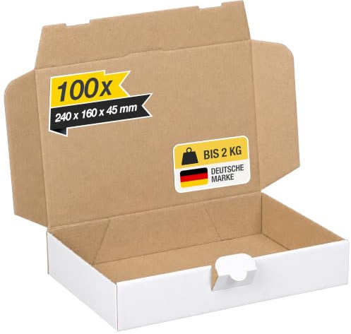 smiley pack Maxibriefkarton weiß 240x160x45 mm 100 Stück | stabiler Versandkarton mit Steckverschluss – passend für DHL Maxibrief, Warensendung & Büchersendung