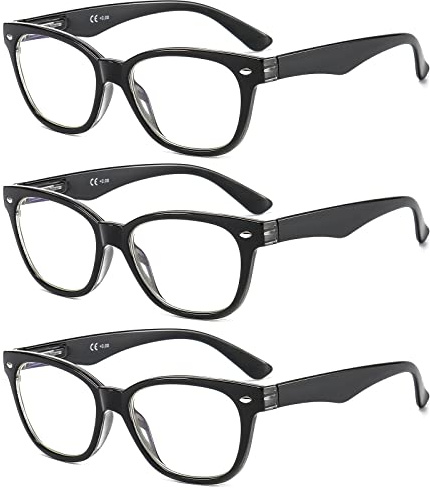 Suertree 3 Pack Lesebrille Blaulichtfilter Brille Unisex Augenoptik Lesehilfe Computerbrille UV Blockiert Lesebrillen Schwarz 1,0X 631