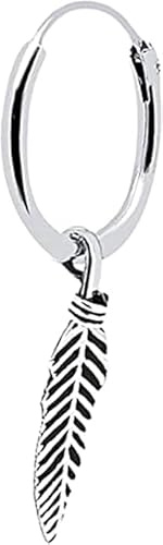 ENTREPLATA Un Pendiente Aro de Plata 925 Unisex con Plumita Colgante Diseño Moderno Antialérgico Joya Moderna Freedom Feather Arete Criolla con Charm Pluma