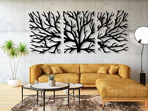 VAILLA Decoración de Pared Mural de Madera Decoración en Negro Dorado Decoración de Pared Hogar Arte de Pared 3D Decoración Moderna Cuadros para Hogar (Árbol 2)