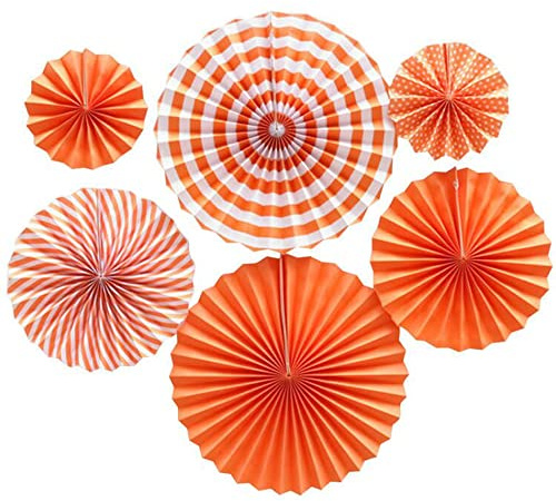 Ruidee 6 Pezzi Ventagli di Carta Set Paper Fans Ventole Piegate Decorative Ventaglio Rotondo per Feste Compleanno Matrimonio Decorazion (TZS/Orange)