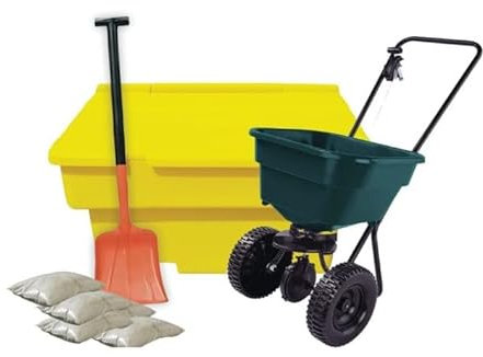 Horison Industries 200L Grit Bin Complete Winter Bundle with Salt Grit Spreader and Shovel – Heavy Duty Outdoor Storage Bin for Winter Safety and Snow Removal – Ideal for Driveways and Pathways