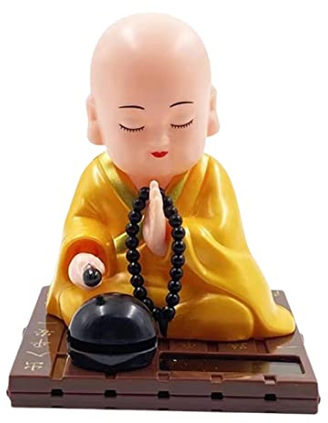 F Fityle Kleine Figur Solar Tanzen Spielzeug Auto Armaturenbrett Dekoration Wackelkopf Puppen Buddha e Statue Wackelkopf Spielzeug Büro Wohnkultur, GELB, S