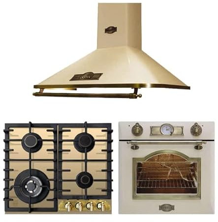 Kaiser EH 6355 ElfEm + KCG 6335 ElfEm + A 6315 ElfEM Set de cuisinière à gaz rétro encastrable avec hotte aspirante