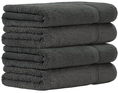 Luckytowel Duschtuch Set 70x140 cm – Oeko-TEX Badetücher aus 100% Baumwolle mit 600 g/m² – Badehandtuch groß mit Aufhängeschlaufe – flauschig & saugstark – Frottee Handtücher Set – 4er Pack Anthrazit