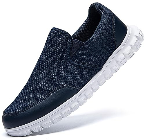 HIIGYL sneakers för män slip-on skor vardagliga loafers för män andningsbara löparsneakers lätta gym tennis promenadskor, Mörkblått, 41.5 EU