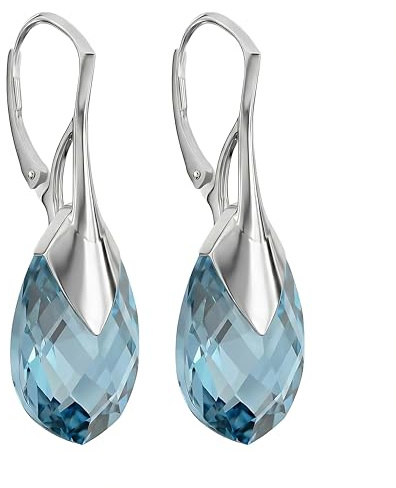 Ohrringe Sterling Silber 925 Hängend für Damen Birne Drop Hängeohrringe Mädchen Modeschmuck Ohrhänger Ohrringe mit Kristallen Schmuck für Sie Geschenk Frau Handmade (Aquamarine)