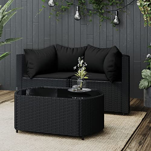 Homgoday Garten Lounge 3-TLG. mit Kissen Gartensofa Ecksofa Sitzgruppe Sofa Lounge Garnitur Gartenset Gartenmöbel Set für Terrasse Garten Balkon Pool Schwarz Poly Rattan