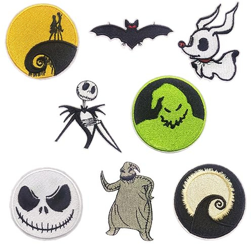 LYSPJEWY 8Pcs Halloween Nightmare Christmas Embroidered Patches Sew on/Iron on Applique Repair Patch DIY Craft Accessories for Clothing Jackets Jeans