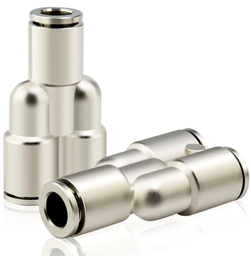 TAILONZ PNEUMATIC Kupfer vernickelt 10mm od Push-to-Connect Verschraubungen T gerade Union Connect Pneumatik Verschraubungen PY-10 (Packung mit 2)