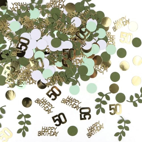 SUPRROW Konfetti HAPPY BIRTHDAY,400 Stück Konfetti 50 Geburtstag Gold Grün Streudeko Deko Goldene Confetti Tischdeko für Frau Mann Geburtstag Party, 013-400P