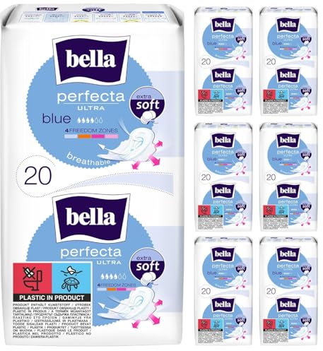 bella Perfecta Ultra Damenbinden Blue mit Flügeln Extra Soft, 7er Pack (7 x 20 Stück) Vorteilspack