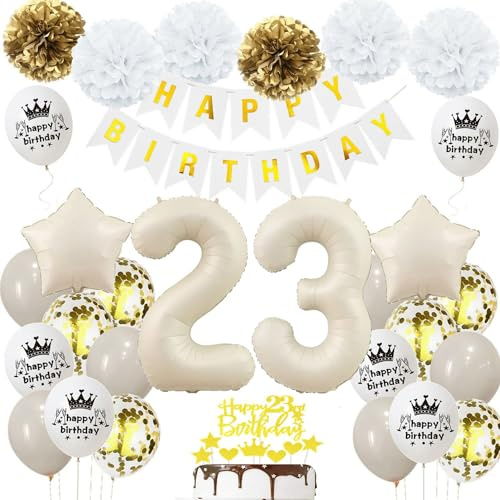 Geburtstagsdeko 23 Beige Gold, Luftballons 23 Geburtstag Frau Mann, Deko 23. Geburtstag Luftballons, Beige 23. Dekorationen, Sandweiß 23 Jahre Geburtstagsdeko