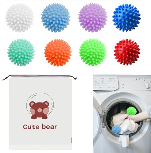 ZOCONE 8 Pcs Tumble Dryer Balls, Reusable Silicon Drying Balls for Tumble Dryer, 4 Large Size Laundry Balls for Washing Machine+4 Small Size Washing Machine Balls, Laundry Dryer Balls with Storage Bag