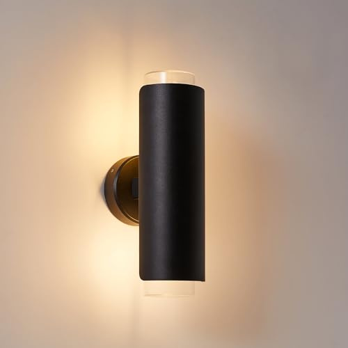 CELAVY Außenlampe Außenleuchte Schwarz exkl. 2XE27, Up Down Wandleuchte Wandlampe aussen, IP54 Aussenlampe Aussenleuchte Wand, Rund Außenbeleuchtung Ausenbeleutung Außenwandleuchte Hauswand Außen