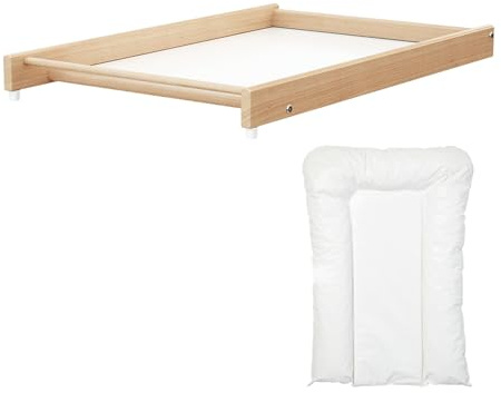 AT4 – Großer abnehmbarer Wickeltisch aus Holz ESSENTIEL mit Matratze. Lackierte Buche (Beige)