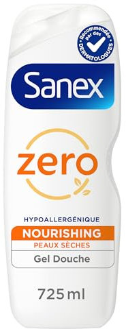 SANEX - Gel douche Nourrissant Zero% pour peaux sèches - Offre jusqu'à 8h d'Hydratation - le flacon de 725 ml