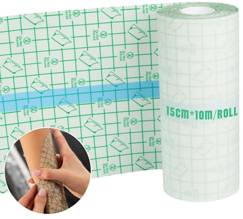 Tattoo Folie Wasserfest 15 cm x 10 m Large Roll, TONBAO Adhesive Tattoo Pflaster Second Skin Tattoo Aftercare Bangdage PU Film Tape Waterproof Bandage Skin Healing Protective Bandages, Transparent