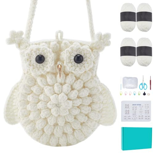 ORIGACH Häkelset Für Anfänger, DIY Eule Telefon Tasche Starter Häkelset Für Erwachsene Mit Schritt Für Schritt Videoanleitung