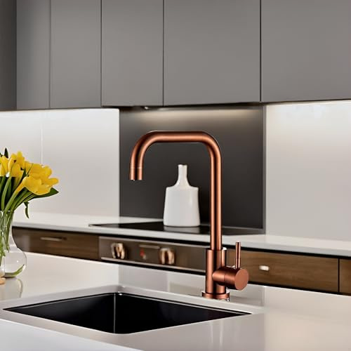 Abode Sleek Rose Gold Single Lever Kitchen Mixer Tap, 5-Year Warranty | Solid 304 Stainless Steel Construction | Sedal Ceramic Cartridge, Deck Mounted | Water Pressure Compatible | Hot & Cold Water