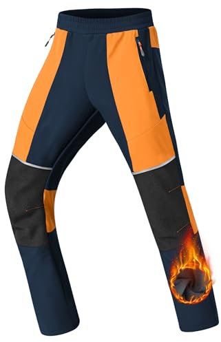 Zoofly Thermohose Jungen Winter Softshellhose Kinder Skihose Winddicht Winterhose Fleece Wasserabweisend Gefüttert Arbeitshose Marineblau+Orange 164-170
