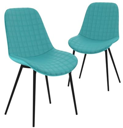 HAGO24 2er Set Esszimmerstühle | Petrol - Samt | Türkis | Komfort gepolstert | 49cm Sitzhöhe | Polsterstuhl | Schwarze Stahlbeine | Bodenschoner Kratzfest | pflegeleicht