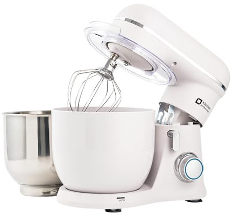 Kitchen in the box Small Stand Mixer, Mini Food Mixer for Baking with Two 3.5L Bowls, Dough Hook, Whisk, Beater, 10 Speed Settings Portable Lightweight for Daily Use (Frost White)