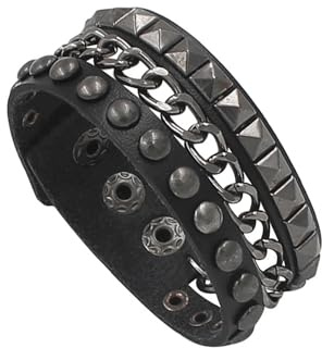 HLMYER Pulseras de piel sintética para hombres y mujeres, pulsera con tachuelas de roca, pulsera gótica negra, pulsera gótica ajustable, pulsera punk de bloque de metal, pulsera steampunk emo, para