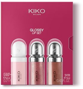 KIKO Milano Glossy Lip Set, Kit Maquillage : 2 Gloss Hydratants Et 1 Crème Perfectrice Pour Les Lèvres