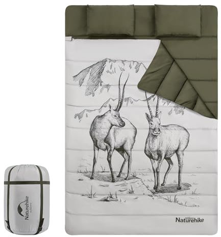 Naturehike Sacco a pelo doppio, antivento, caldo e portatile, per 2 persone, viene fornito con 2 cuscini, con motivo cartoni animati, temperatura confortevole, per campeggio, viaggi, escursioni, altro