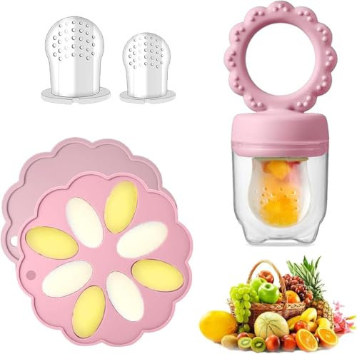 Silikon-Futterspender für Obst und Muttermilch am Stiel, Gefrierbehälter für Babynahrung (Candy Pink)