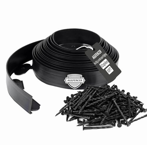 AggFencer 10cm x 15,2m Bordure de Jardin Souple Noire en Plastique, sans Tranchée avec 92 Ancres de Sol, Bordure pour Aménagement Paysager, Parterre de Fleurs, Jardin, Pelouse, Cour, Herbe