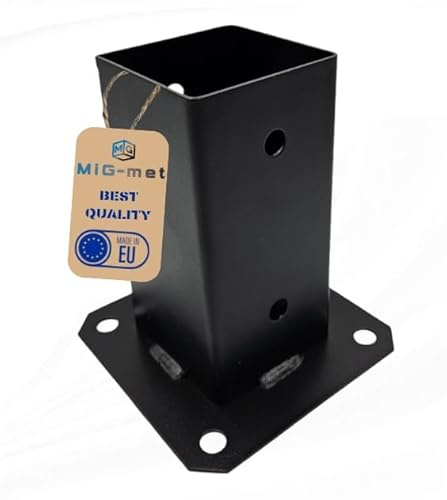 MiG-met - Pfostenträger 60x60mm, für den Bau von Gartenlauben, Vordächern, Garagen, Schuppen, Nebengebäuden - Löcher ø11 mm - Pfostenschuhe, Balkenschuhe Dickes Blech - 13x13x15cm