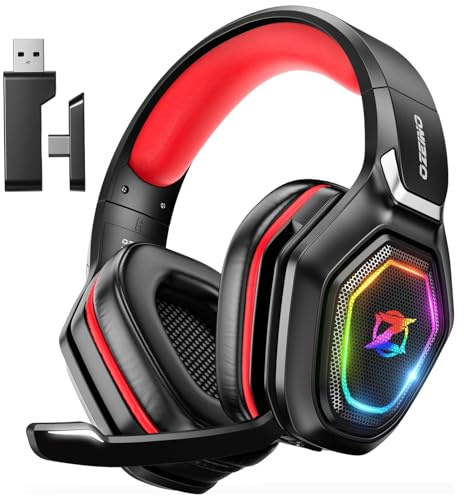 Ozeino Casque de gaming sans fil pour PC PS4 PS5, rouge