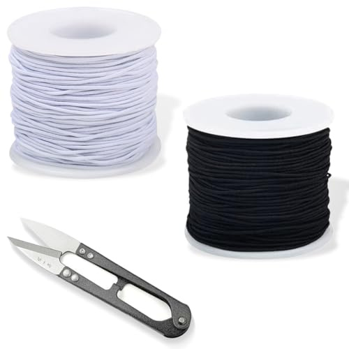 2 rollos de cordón de goma, con tijeras, 1mm x 100m cuerda elástica,cuerda para hacer pulseras, hilo elastico para pulseras,para pulseras, abalorios, joyas, manualidades, pulseras, collares
