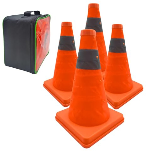 4x12 Zoll (30cm) Pylonen Faltbar Leitkegel Verkehrskegel Reflektierender Sicherheitskegel Pop-Up Warnkegel Orange