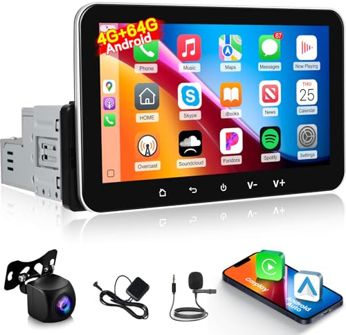 [4+64G] Autoradio Android 1 Din con Carplay wireless e Android Auto - Radio con Touchscreen IPS da 7 Pollici con Mirror Link, EQ, AI DSP, WiFi, GPS, Radio FM/RDS, SWC + Telecamera di Retromarcia AHD