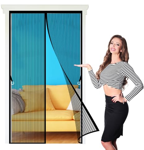 Porte Moustiquaire Magnétique 150 x 200 cm Moustiquaire Baie Vitree Coulissante Fermeture Automatique Installation Facile pour Portes de Multi Types, Noir