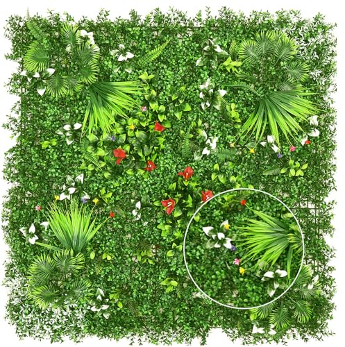 100X100CM Artificial Hedge Grass Wall, Artificial Plant Flower Living Wall Panels, Garden Fence Covering Decoration for Indoor or Outdoor Garden Home Wedding Decor (02)
