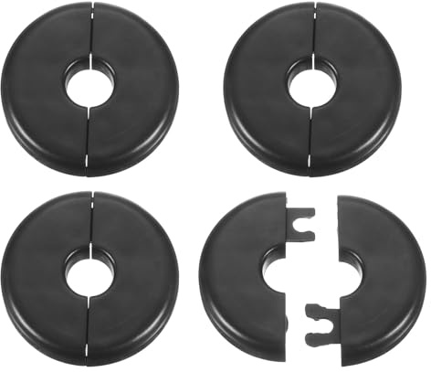 sourcing map 4pcs Wall Split Flange 11mm/0.4 Self-Adhesive Plumbing Cover Plates ABS Plastic Round Escutcheon Plate Buckle Design for Water Pipe Bathroom Kitchen Decoration, Black