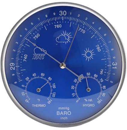 Gonetre Thermometer Barometer Hygrometer 3 in 1 Large Accurate Weather Station Instrument for Indoor Outdoor Use Blue Aluminum 180mm